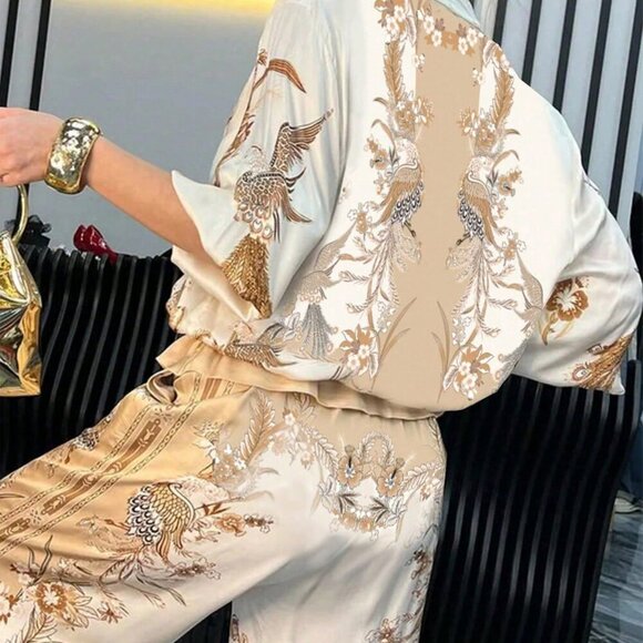 Multicolor Boho Women's 2 piece top and pants set - Picture 3 of 4